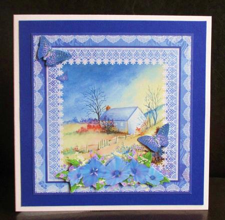 8x8 Yorkshire Cottage with Butterflies and Flowers Decoupage by Johanna Lambert