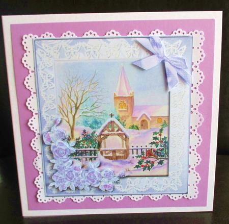 The Church Gate in Snow. Watercolour Decoupage by Johanna Lambert