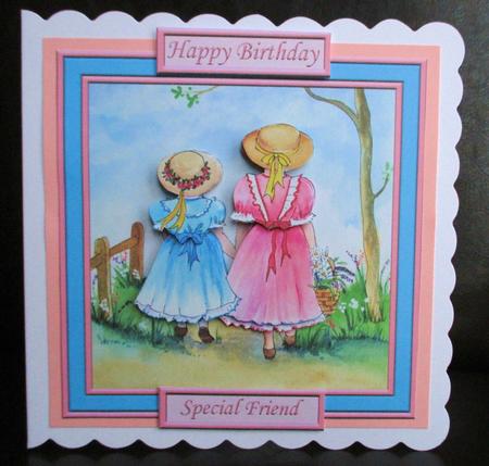 Best Friends 6x6 Square Card Front with Decoupage by Johanna Lambert