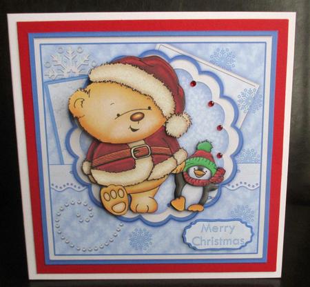 Christmas Bear & Penguin Walk in Snow Decoupage by Johanna Lambert
