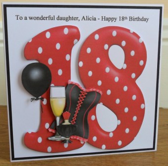 18th Birthday Large Shaped Card Front with Decoupage by Johanna Lambert