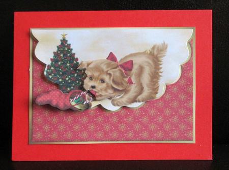 Cute Christmas Puppy Envelope Card with Decoupage by Johanna Lambert