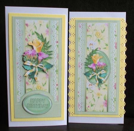Yellow Rose and Lilac Freesias with Lace Dl Decoupage by Johanna Lambert