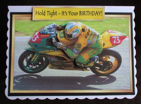 Hold Tight Motor Bike! Decoupaged Topper by Johanna Lambert