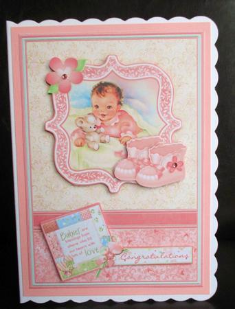 New Baby Girl & Bootees Vintage Decoupage by Johanna Lambert