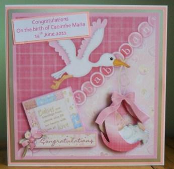 New Baby Girl & Stork Square Card & Decoupage by Johanna Lambert