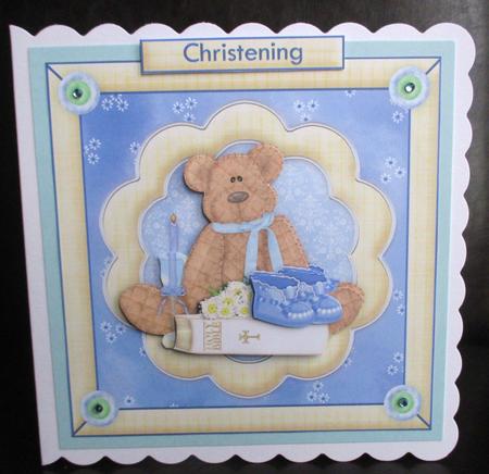 Christening Bear Baby Boy Topper & Decoupage by Johanna Lambert
