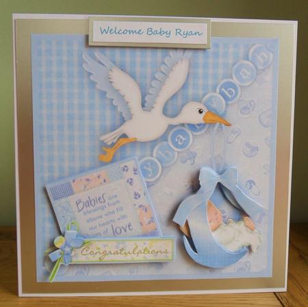 New Baby Boy & Stork Square Card & Decoupage by Johanna Lambert