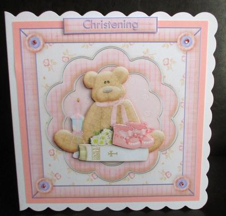Christening Bear Baby Girl Topper & Decoupage by Johanna Lambert