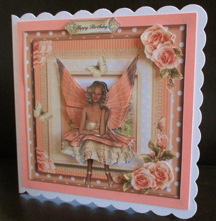 The Beautiful Peach Rose Fairy Card Front Kit by Johanna Lambert