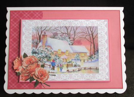 2 Winter Cottages with Roses Decoupage by Johanna Lambert