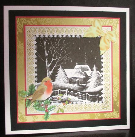 8x8 Black, White and Gold Christmas Cottages Decoupage Sheet by Johanna Lambert