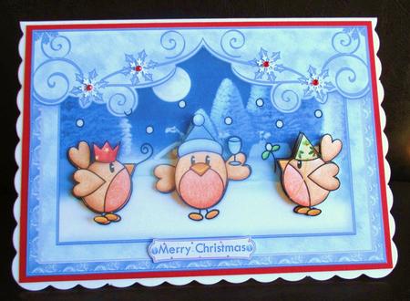 3 Merry Robins Christmas Card Topper & Decoupage by Johanna Lambert