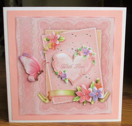 Origami Flowers and Lace Square Card Front and Step by Step by Johanna Lambert