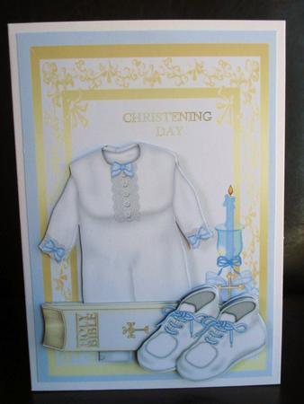 Christening Gown Boy Quick Card Front with Decoupage by Johanna Lambert
