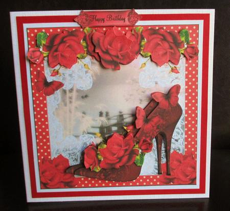 Beautiful Red Rose Shoes Card Front Kit by Johanna Lambert