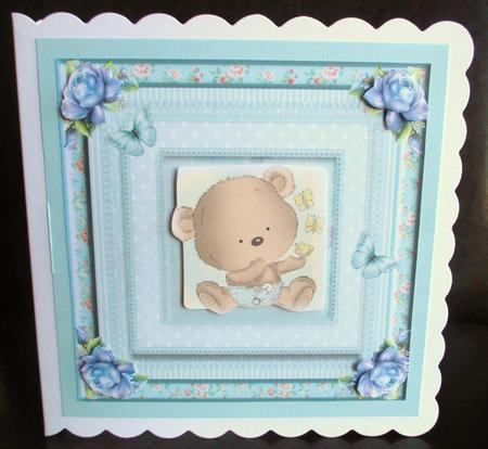 Cute Baby Boy Teddy and Butterflies Topper by Johanna Lambert