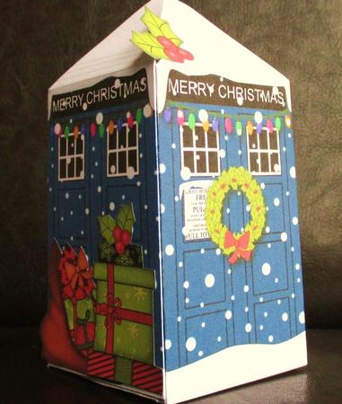 3D Christmas Police Box Rubber Band Pop Up Card by Johanna Lambert