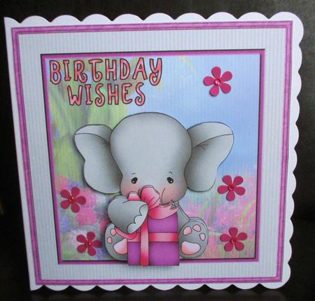 Elephants Birthday Wishes Card with Decoupage by Johanna Lambert