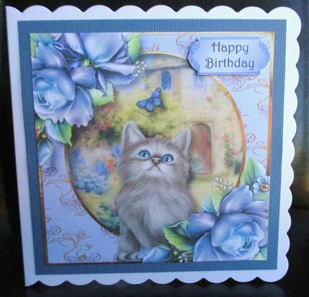 Cottage Kitten with Porcelain Roses & Butterfly Quick Topper by Johanna Lambert