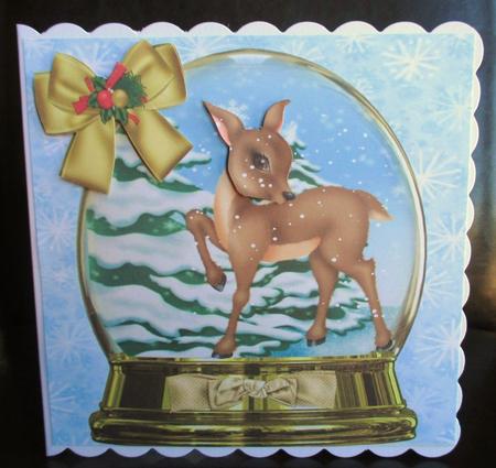 Cute Little Deer in Snowdome with Bow 8x8 by Johanna Lambert