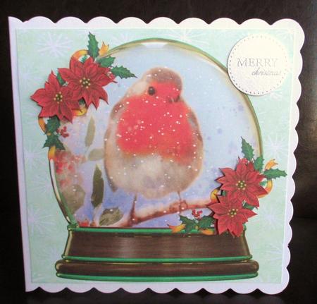 Sweet Robin in Snowdome with Poinsettias 8x8 by Johanna Lambert