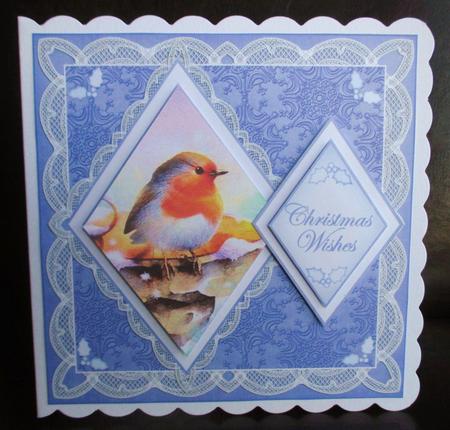 Blue Robin Christmas Wishes 7in Double Diamond Topper by Johanna Lambert