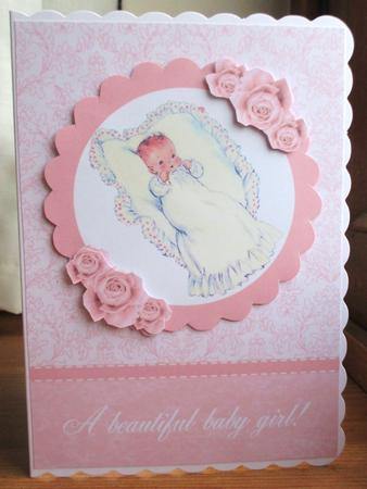 A Beautiful Baby Girl Card Front with Decoupage by Johanna Lambert