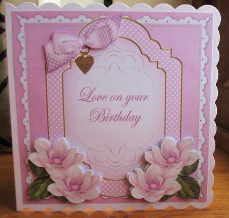 Lilac Magnolia Love on Birthday Fancy 7in Decoupage Topper by Johanna Lambert