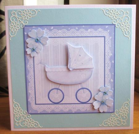 Baby Boy Pram Card with Decoupage by Johanna Lambert