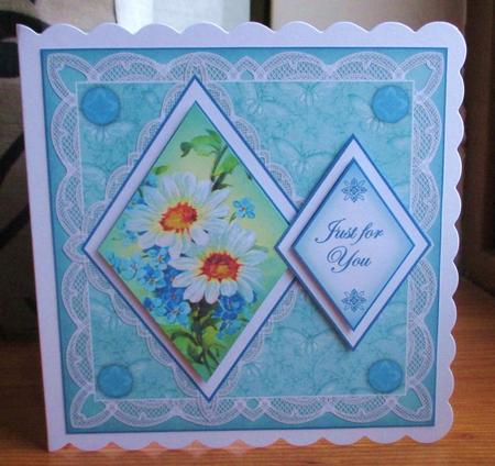 Teal Daisies Just for You 7in Double Diamond Topper by Johanna Lambert