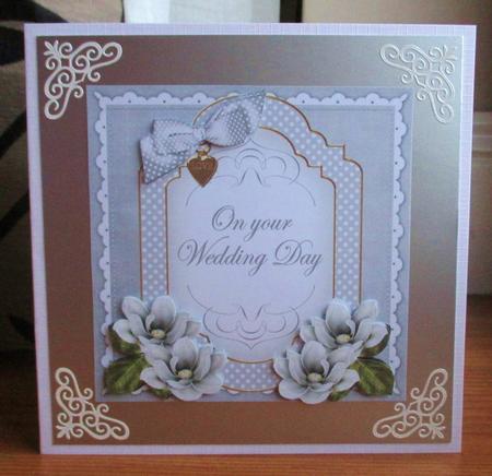 Silver Magnolia Wedding Day Fancy 7in Decoupage Topper by Johanna Lambert