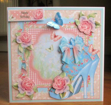 Beautiful Blue Rose Shoes Card Front Kit by Johanna Lambert