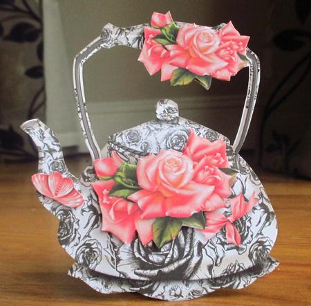 Decorative Black and White Teapot with Roses by Johanna Lambert
