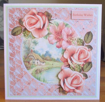 House Beside the River Card with Decoupage and Sentiment Tag by Johanna Lambert
