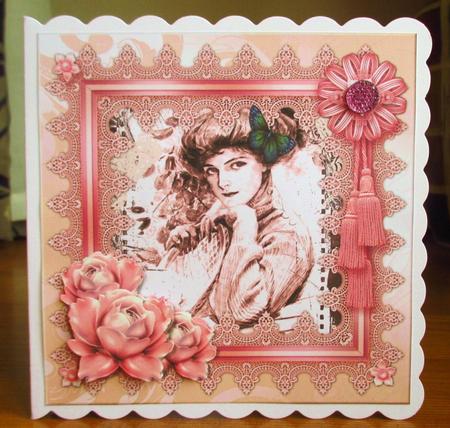Vintage Lady in Lace Frame & Roses by Johanna Lambert