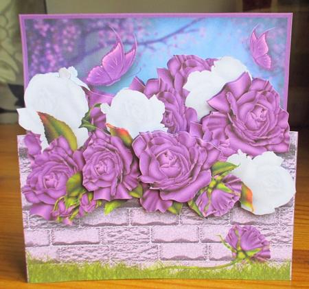 Garden Wall with Purple and White Roses Popout Card Mini Kit by Johanna Lambert
