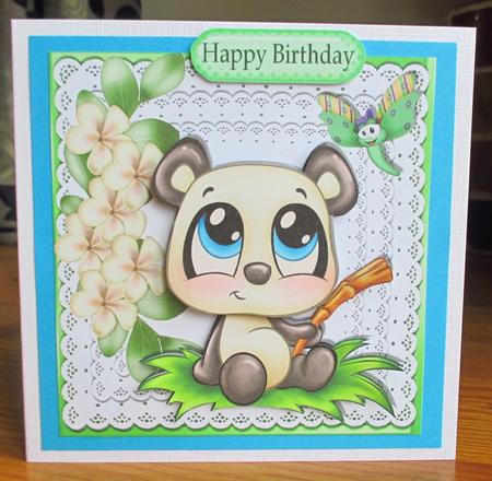 Cute Panda with Toony Dragonfly on Lace with Flowers 8x8 Kit by Johanna Lambert