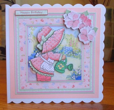 Sunbonnet Sally Watering the Garden 8x8 Mini Kit & Decoupage by Johanna Lambert