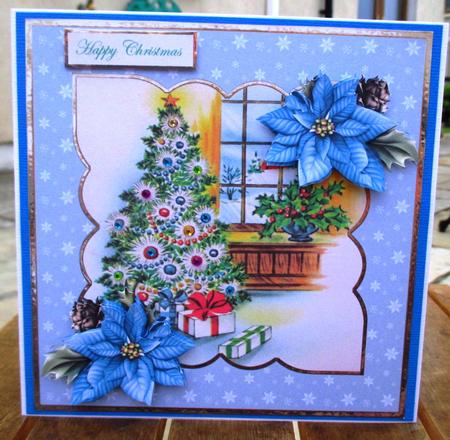 Christmas Tree and Poinsettia 7x7 Card with Decoupage by Johanna Lambert
