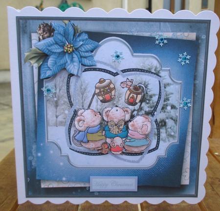 Merry Mice We Three 7x7 Card with Decoupage by Johanna Lambert