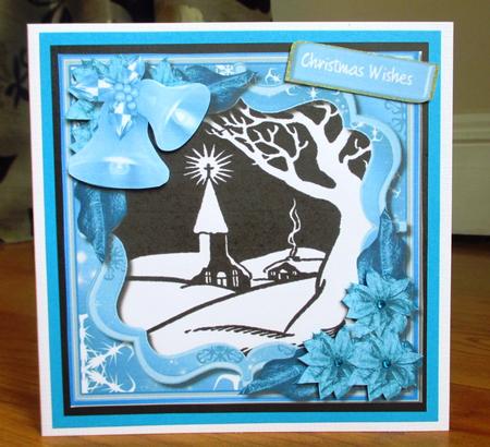 Lovely Aqua Christmas Card with Monocrome Scene  by Johanna Lambert