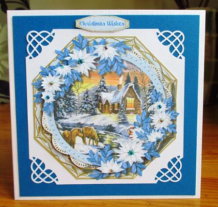 Lovely Octagonal in Blue with Poinsettias by Johanna Lambert