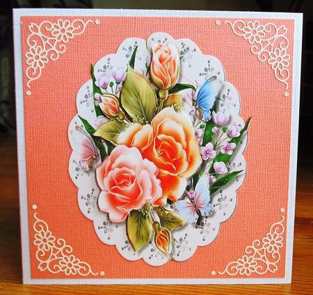 Beautiful Rosy Glo Roses with Butterfly's by Johanna Lambert