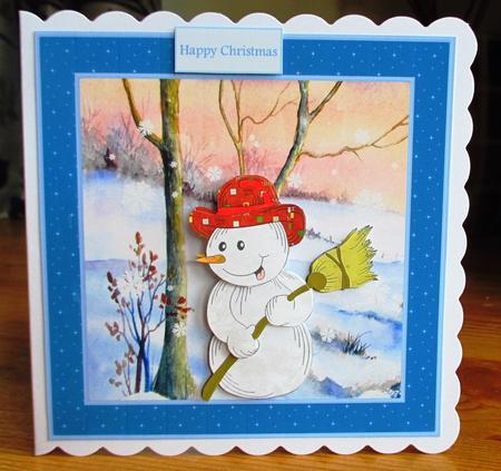 Snowman and Snowflakes 7x7 Card with Decoupage by Johanna Lambert