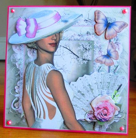 The Beautiful Pink Bow Hat Card Front Kit by Johanna Lambert