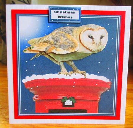 Barn Owl on a Christmas Post Box 3D Decoupage by Johanna Lambert