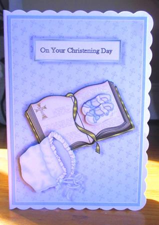 Boys Christening Card Front with Decoupage by Johanna Lambert