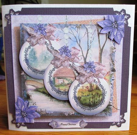 Lilac Christmas Baubles Card Front Kit by Johanna Lambert