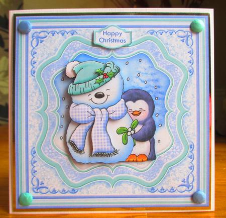 Penguin Hug Christmas Snowman Decoupage 7.5 Mini Kit by Johanna Lambert